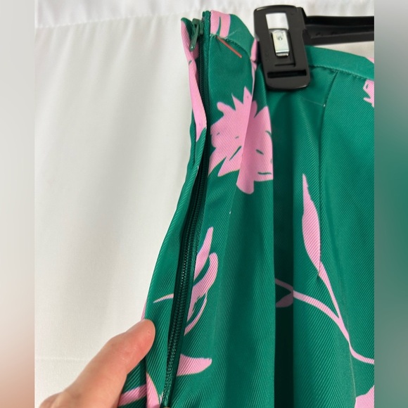 Beautiful High Rise Wide Leg Pink Green Pants Side Zipper Size 6 H&M Floral - Picture 9 of 9
